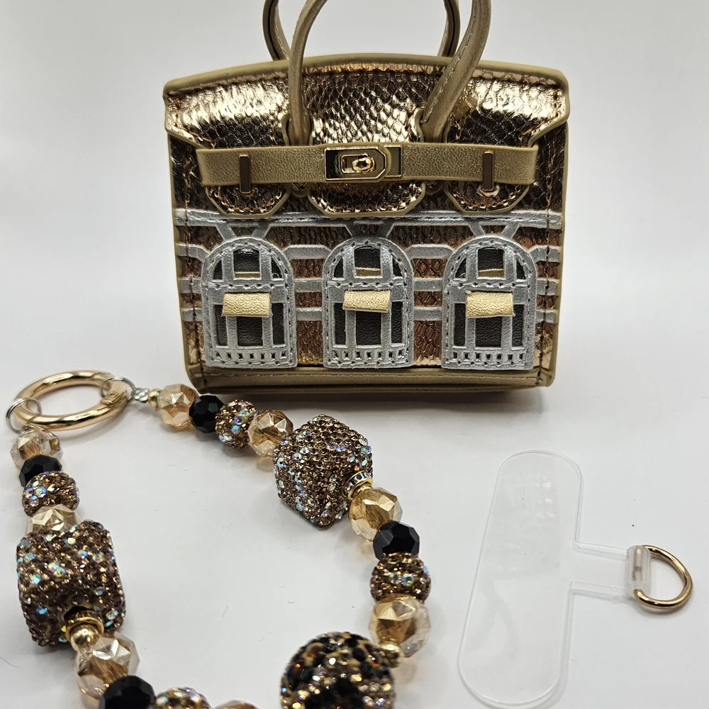 Chic Gold and Silver Mini Bag With Phone Chain Wristlet - Picture 1 of 6
